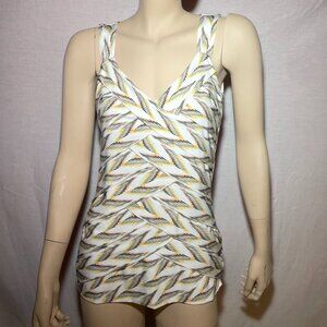 White House Black Market Colorful White Print Tank Blouse Size Small